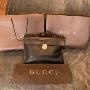 NWT GUCCI Black Leather Fold Briefcase/Portfolio